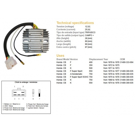 DZE REGULATOR NAPIĘCIA HONDA CB 350F '72-'75 CB 400F '76-'78 CB 500K '71-'73 CB 550F/K '74-'78 CB 750KF/A/K '69-'78 (ESR240)