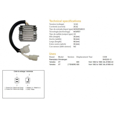 DZE REGULATOR NAPIĘCIA YAMAHA XT 600Z TENERE '83-'86 (34L-81960-A0) (SH522G-12)