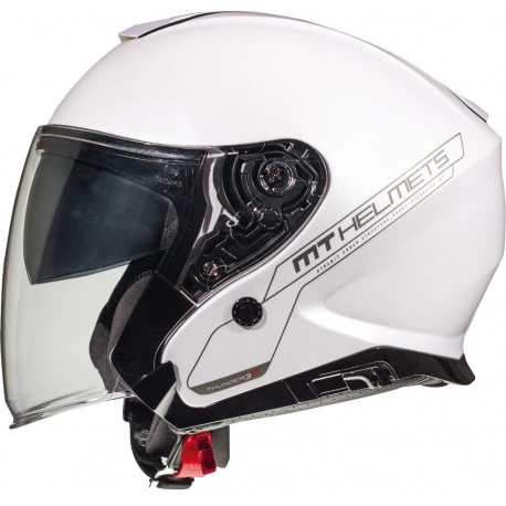MT WYPRZEDAŻ KASK OTWARTY JET Z BLENDĄ THUNDER 3 SV JET SOLID PEARL WHITE KOLOR BIAŁY POŁYSK ROZMIAR L