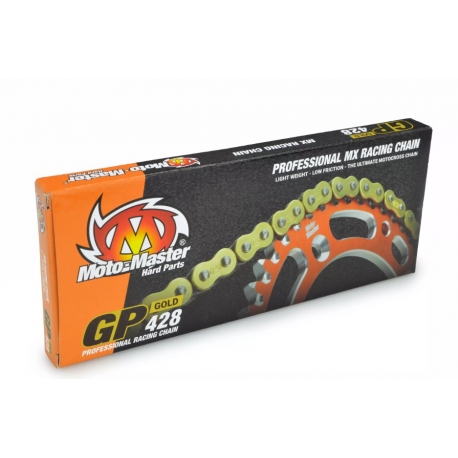MOTO-MASTER ŁAŃCUCH NAPĘDOWY GP-428 MX PROFESSIONAL MOTOCROSS RACING CHAIN BEZ ORINGÓW KOLOR ZŁOTY (134 OGNIW, ZAPINKA W ZESTAWI