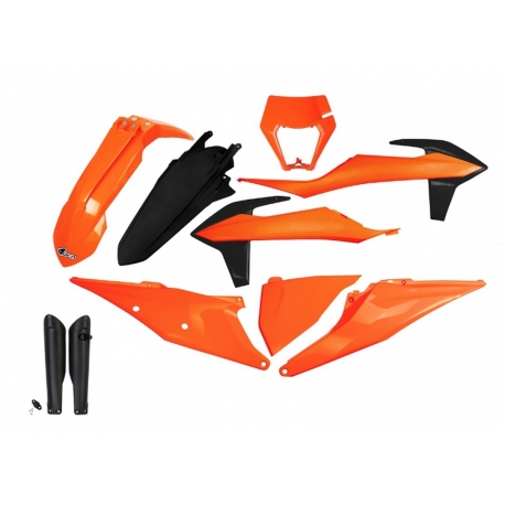 UFO KOMPLET PLASTIKÓW (FULL KIT) Z OSŁONAMI TELESKOPÓW (AMORTYZATORÓW) KTM EXC 125 '20-'21, EXC 250 / 300 TPI '20-'23, EXC-F 250
