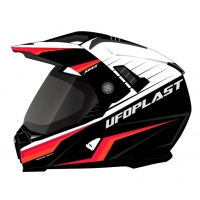 UFO KASK ARIES OFFROAD / DUAL / TOURER / CROSSOVER Z SZYBĄ, DASZKIEM I BLENDĄ PRZECIWSŁONECZNĄ KOLOR CZARNY/BIAŁY/CZERWONY FLUO 
