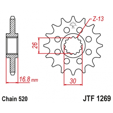 JT ZĘBATKA PRZEDNIA 347M 15 HONDA CBR 600/900/929/954/1000, VTR 1000 SP1/2 (347M15JT) (ŁAŃC. 520) KONWERSJA