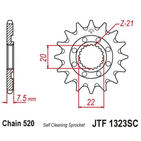 JT ZĘBATKA PRZEDNIA 2120 14 HONDA CR 125R '04-'07, CRF 250R/X '04-'17 SAMOOCZYSZCZAJĄCA (212014JT) (ŁAŃC. 520)