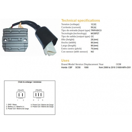 DZE REGULATOR NAPIĘCIA HONDA CBF1000 '06-'10 (SC58) (31600-MFA-D01) MOSFET (50A)