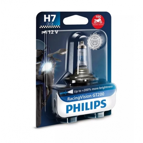 PHILIPS ŻARÓWKA MOTOCYKLOWA H7 12V 55W RACING VISION MOTO +200% (EFEKT INTENSYWNEJ BIELI - ODPORNA NA WIBRACJE - HOMOLOGACJA)