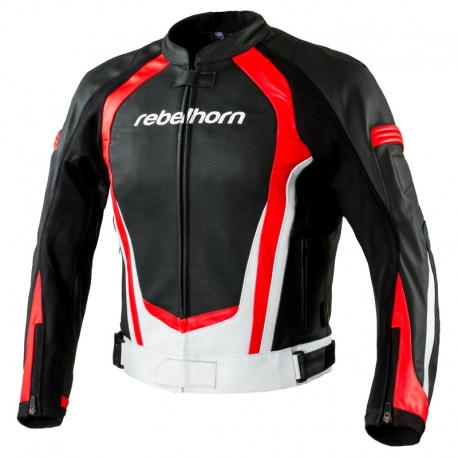 KURTKA MOTOCYKLOWA SKÓRZANA REBELHORN PISTON 2 BLACK WHITE FLUO RED 46