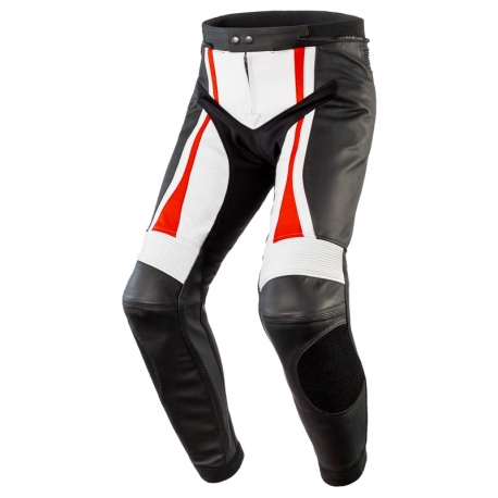 SPODNIE MOTOCYKLOWE SKÓRZANE REBELHORN PISTON 2 PRO BLACK WHITE FLUO RED 58