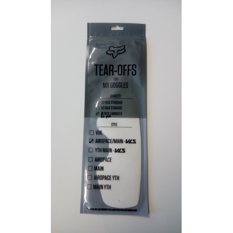 ZRYWKI TEAR-OFF DO GOGLI FOX AIRSPACE/MAIN 2 LAMINOWANE 20PK CLEAR
