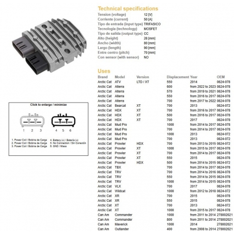 DZE REGULATOR NAPIĘCIA CAN-AM 400/500/650/800/1000 HONDA TRX 500/650/680 KAWASAKI KVF 750 12-13 POLARIS 400/500/550/570/800/9