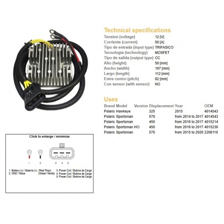 DZE REGULATOR NAPIĘCIA POLARIS SPORTSMAN 450 '16-'17 570 '14-'20 HAWKAYE 325 '15 (4014543 4015214 4015230) (50A_