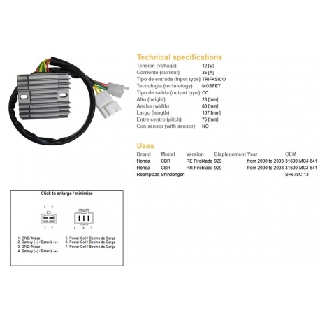 DZE REGULATOR NAPIĘCIA HONDA CBR 900RR (929) '00-'03 (SH678C-13) (ESR436 ESR430) (31600-MCJ-641)
