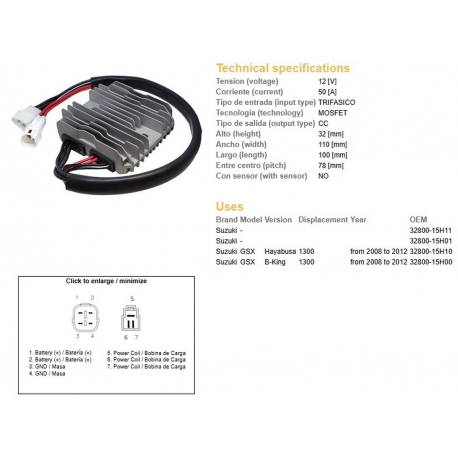 DZE REGULATOR NAPIĘCIA SUZUKI GSXR 1300 HAYABUSA '08-'12 B-KING 1300 '08-'12 (50A) (OEM:32800-15H10)