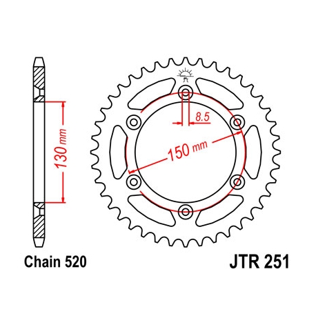 JT ZĘBATKA TYLNA 270 43 HONDA XL 500R '82 (J27043JT) (ŁAŃC. 520)