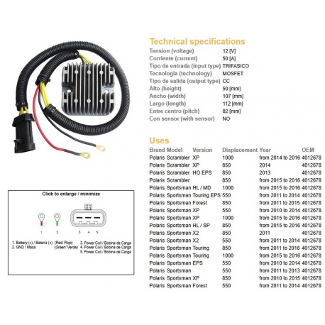 DZE REGULATOR NAPIĘCIA POLARIS SPORTSMAN 550/850/100 '10-'16 SCRAMBLER 550/850/1000 '13-'16 (MOSFET - 50A) (4012678) (ESR823)