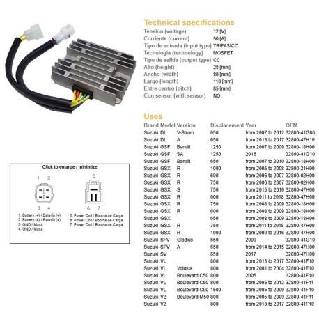 DZE REGULATOR NAPIĘCIA SUZUKI GSF 650/1250 BANDIT '07-'10 GSX 600/750/1000R/S '05-'18 DL 650 V-STROM '07-17 SV 650 '14-'17 V