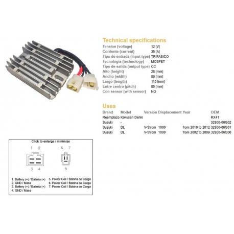 DZE REGULATOR NAPIĘCIA SUZUKI DL 1000 V-STROM '02-'12 (35A) (32800-06G01 32800-06G00) (ESR539)
