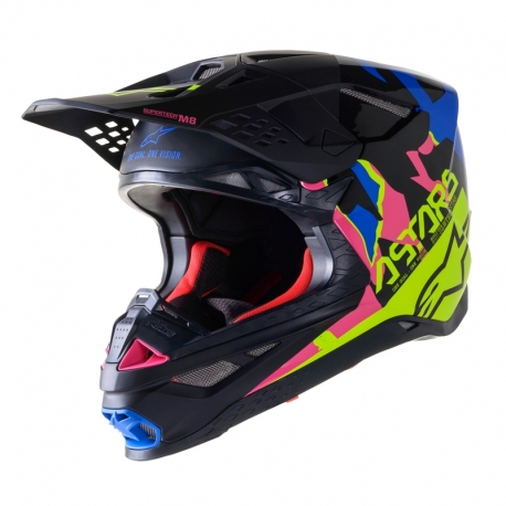 KASK MOTOCYKLOWY ALPINESTARS SUPERTECH S-M8 ECHO BLACK/BLUE YELLOW PINK FL M