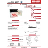BS AKUMULATOR BB16CL-B (YB16CL-B) 12V 19AH 175X100X175 OBSŁUGOWY - ELEKTROLIT OSOBNO (250A) (2) UE2019/1148
