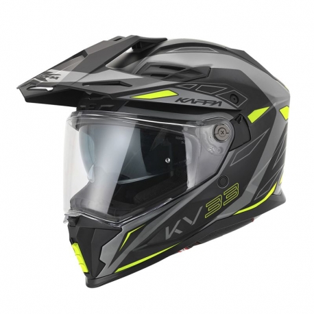 KAPPA 2025/05 KASK KV33 GRAPHIC WIZZARD ENDURO DUAL OFF ROAD Z SZYBĄ I BLENDĄ KOLOR CZARNY SZARY ŻÓŁTY FLUO MATT ROZMIAR 60 / L 