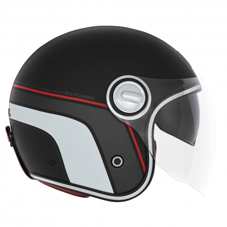 NOX PROMOCJA PREMIUM KASK OTWARTY JET HERITAGE LINE KOLOR CZARNY MAT/CZERWONY/BIAŁY ROZMIAR XL
