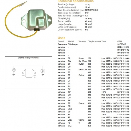 DZE REGULATOR NAPIĘCIA YAMAHA YFS 200 BLASTER '88-'03 YFZ 350 BANSHEE '87-'03 TT 350/600 (OEM-82F-81910-A0)