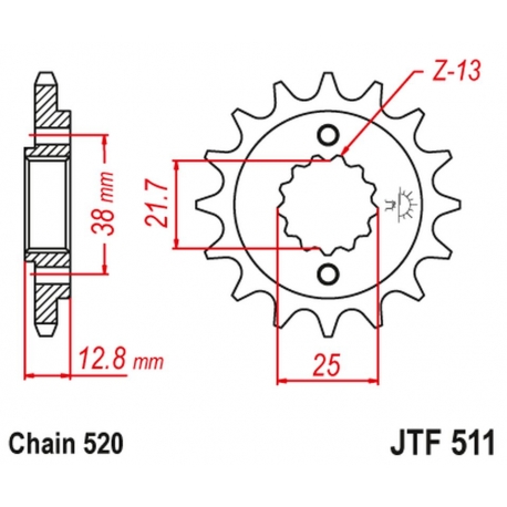 JT ZĘBATKA PRZEDNIA 511 14 KAWASAKI KLR 650 '90-'14 (51114JT) (ŁAŃC. 520)
