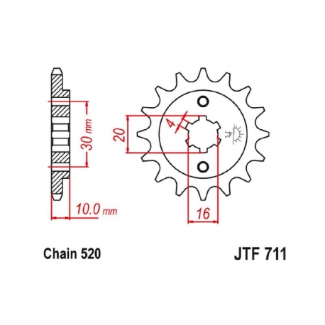 JT ZĘBATKA PRZEDNIA 720 13 CAGIVA 125 W8/FRECCIA/PLANET/MITO/RAPROR '85-10' (72013JT) (ŁAŃC.520)