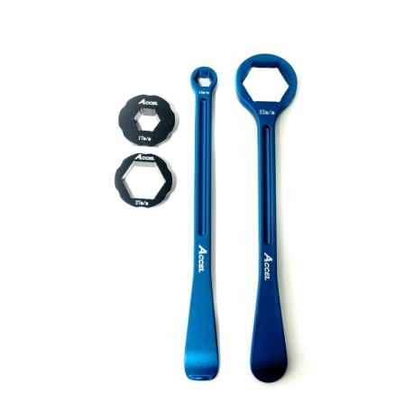 ACCEL KOMPLET ŁYŻEK DO OPON (23+24CM) ALU7075 KUTE Z KLUCZAMI 10,13,17,27,32 MM KOLOR NIEBIESKI (ŁYŻKA DO OPON)