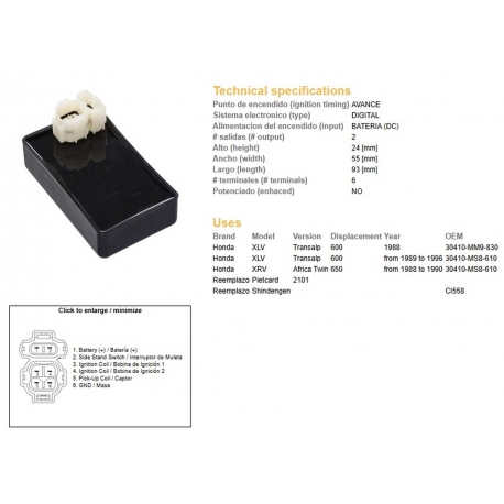 DZE MODUŁ ZAPŁONU CDI HONDA XL 600V TRANSALP '89-'99 XRV 650 AFRICA TWIN '88-'00 (30410-MS8-610)