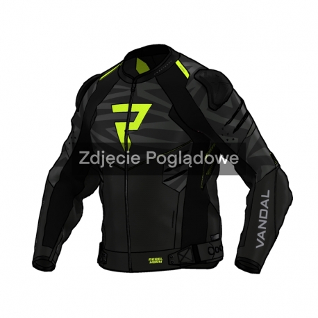 KURTKA MOTOCYKLOWA SKÓRZANA REBELHORN VANDAL 2 BLACK GREY FLUO YELLOW