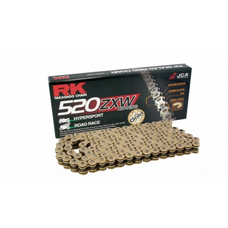 RK ŁAŃCUCH NAPĘDOWY GB520ZXW-120 (XW-RING) ZAKUWKA (CLF) W ZESTAWIE KOLOR ZŁOTY (POJEMNOŚĆ: DO 1200 CCM) (42 KN)
