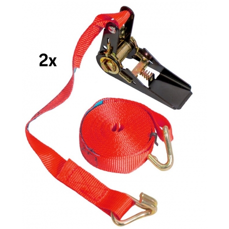 BIKETEC PASY TRANSPORTOWE ZESTAW 2 SZT. 25MM X 5M OBCIĄŻENIE DO 500KG, KOLOR CZERWONY