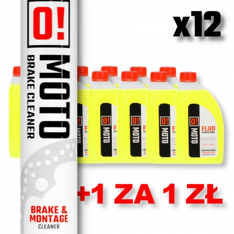 OMOTO ZESTAW 12 SZTUK PŁYN DO CHŁODNIC 1L O! FLUO XTREME COOL + OMOTO SPRAY ZMYWACZ DO HAMULCÓW 750ML O! BRAKE CLEANER AND MONTA