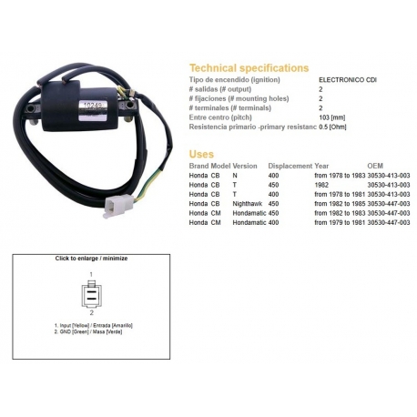 DZE CEWKA ZAPŁONOWA HONDA CB 400T '78-'83 CB 450 NIGHTHAWK '82-'85 (OEM 30530-413-003)