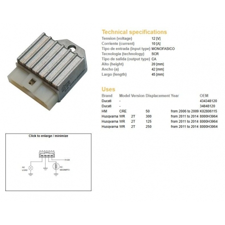 DZE REGULATOR NAPIĘCIA HUSQVARNA WR 125/250/300 '11-'14 (OEM 8000H3964) (12A)