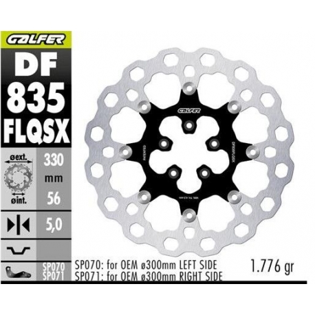 GALFER TARCZA HAMULCOWA PRZÓD HARLEY-DAVIDSON (330X56X5) PŁYWAJĄCA (CUBIQ) (SUPER OVERSIZE) (WYMAGA SP070 SP071)