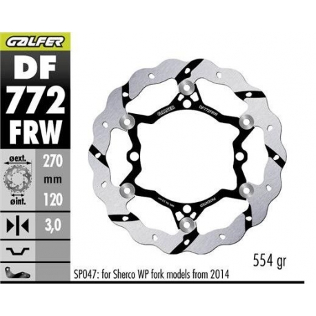 GALFER TARCZA HAMULCOWA PRZÓD SHERCO SE/SEF 250/300/450/500 '09- (TYLKO Z ZAWIESZENIAMI SACHS WP WYMAGA SP047) WAVE (270X120X3M