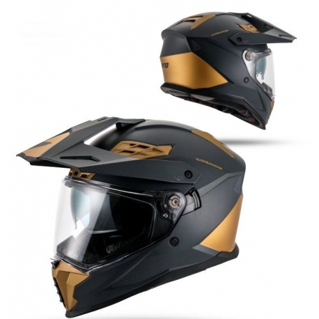 UFO 2026/01 KASK COSMOS OFFROAD / DUAL / TOURER / CROSSOVER Z SZYBĄ, DASZKIEM I BLENDĄ PRZECIWSŁONECZNĄ KOLOR CZARNY/ZŁOTY ROZMI