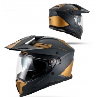 UFO 2026/01 KASK COSMOS OFFROAD / DUAL / TOURER / CROSSOVER Z SZYBĄ, DASZKIEM I BLENDĄ PRZECIWSŁONECZNĄ KOLOR CZARNY/ZŁOTY ROZMI