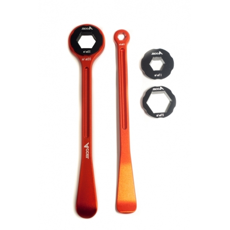 ACCEL KOMPLET ŁYŻEK DO OPON (23+24CM) ALU7075 KUTE Z KLUCZAMI 10,13,17,22,27,32 MM KOLOR POMARAŃCZOWY (ŁYŻKA DO OPON)