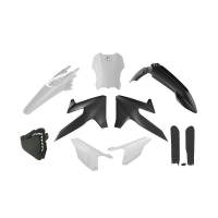 RACETECH (RTECH) 2025/12 KOMPLET PLASTIKÓW Z OSŁONAMI TELESKOPÓW TRIUMPH TF 250 X '24-'26, TF 450 RC '25-'26 KOLOR CZARNY / BIAŁ