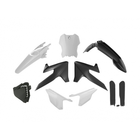RACETECH (RTECH) 2025/12 KOMPLET PLASTIKÓW Z OSŁONAMI TELESKOPÓW TRIUMPH TF 250 X '24-'26, TF 450 RC '25-'26 KOLOR CZARNY / BIAŁ