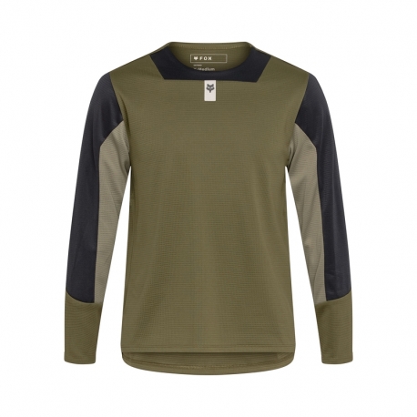 KOSZULKA ROWEROWA Z DŁUGIM RĘKAWEM JUNIOR FOX DEFEND OLIVE GREEN