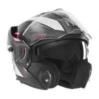 NOX PREMIUM KASK SZCZĘKOWY FLIP-BACK (SZCZĘKA DO TYŁU) Z BLENDĄ SPINNER ARK KOLOR CZARNY/BIAŁY/RÓŻOWY ROZMIAR XS