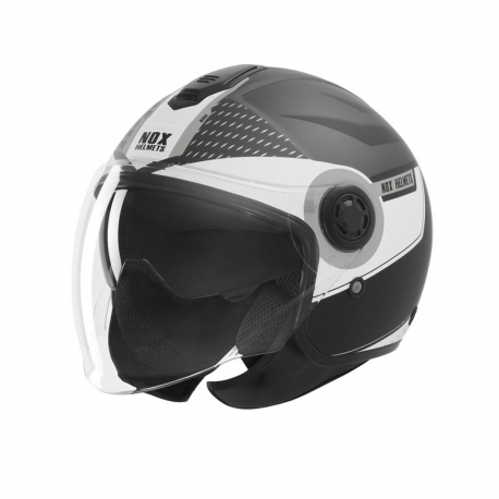 NOX KASK OTWARTY JET Z BLENDĄ N182 ROUND KOLOR CZARNY MAT/SREBRNY ROZMIAR L