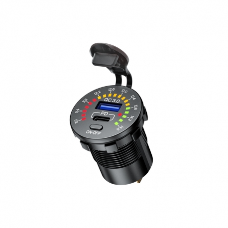 BIKETEC PRO GNIAZDO MOTOCYKLOWE USB 3.0 QC USB-C/USB-A Z WOLTOMIERZEM (EL)