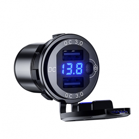 BIKETEC PRO GNIAZDO MOTOCYKLOWE 2X USB-A 3.0 QC Z WOLTOMIERZEM (EL)