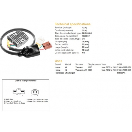 DZE REGULATOR NAPIĘCIA HONDA XL 1000V VARADERO '03-'11 (31600-MBT-D21) MOSFET (50A) (FH008AA)