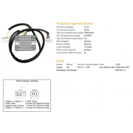 DZE REGULATOR NAPIĘCIA HONDA CB 1100 SF (X11) '00-'03 (31600-MCC-601) (SH579C-12) (12V/35A)